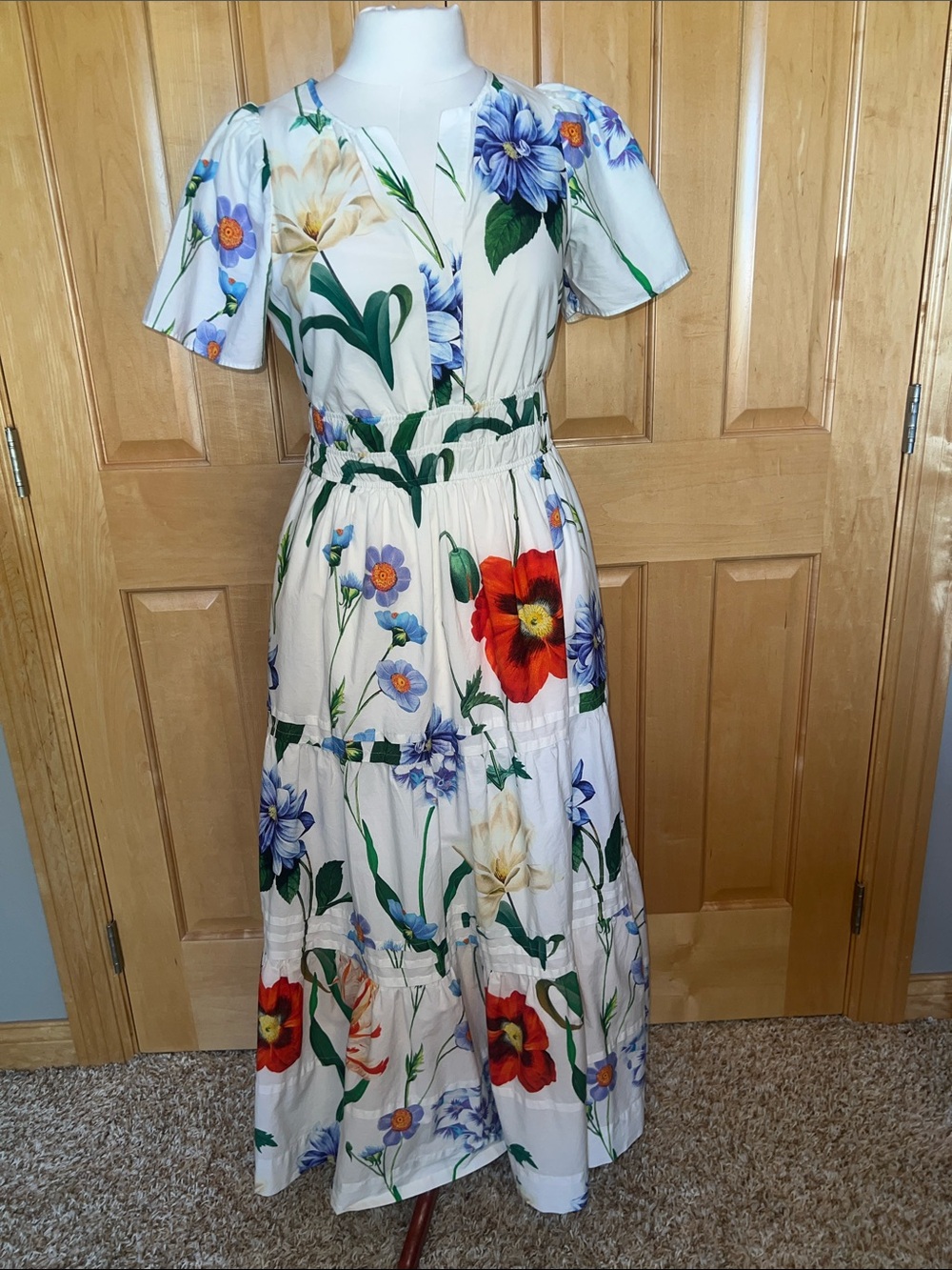 Anthropologie Somerset White Maxi Dress with Multi-Color Floral Print